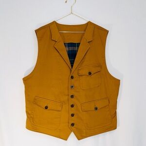 Men’s Simons Plaid Cotton Utility Vest in Blue and Green with Tan Trim 🪵